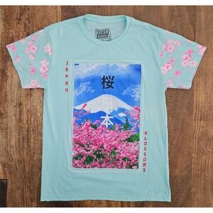 Fresh Laundry Graphic T-Shirt Large Japan Cherry Blossom Mount Fuji Sakura Tee